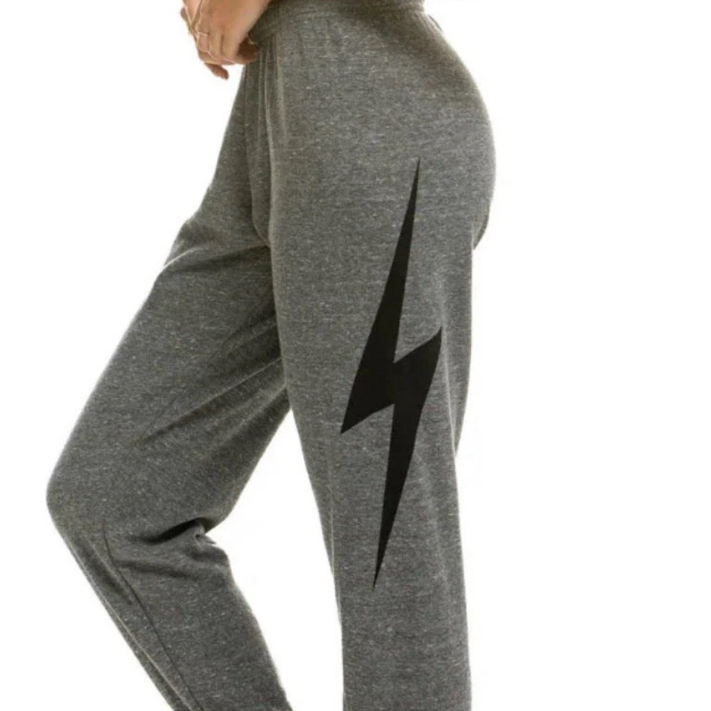 Aviator Nation Heather Gray Joggers with Black Bolt